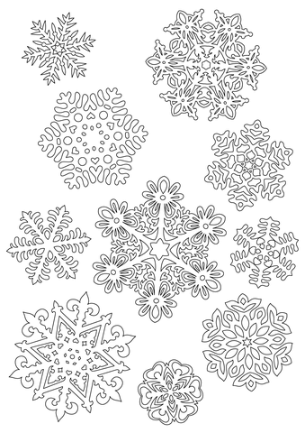 Mixed Snowflakes  Coloring Page